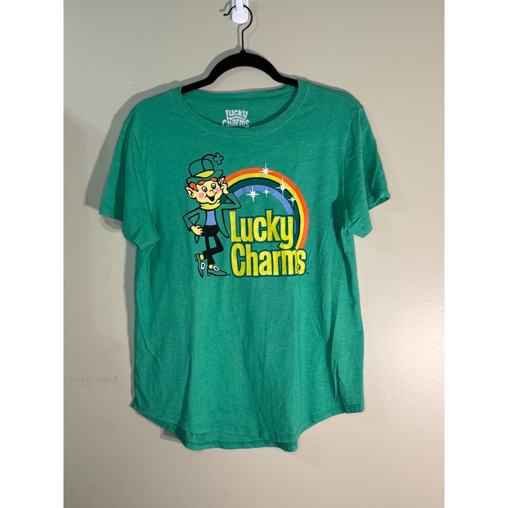 Lucky Charms Leprechaun Graphic T-Shirt Green Heathered Curved Hem XL 15/17
